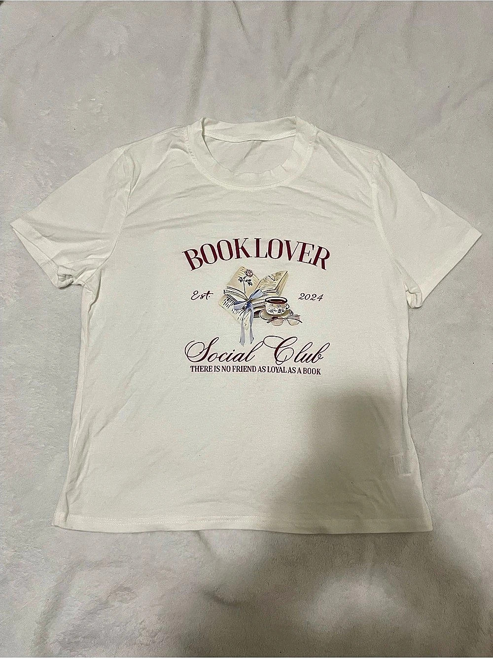 Book Lover Graphic Short Sleeve Tee in White